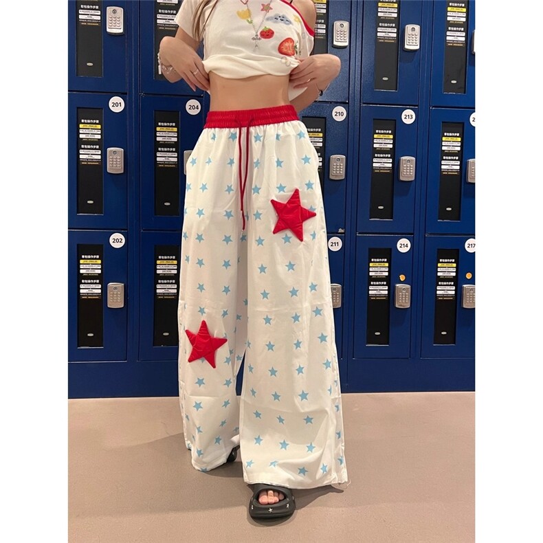 美式星星休闲裤女新款宽松显瘦百搭轻薄阔腿裤,男装休闲裤,星座506A