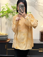 2025新中式丝绒提花圆领长袖宽松显瘦上衣，女装衬衫，东正羊绒