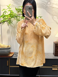 2025新中式丝绒提花圆领长袖宽松显瘦上衣图片