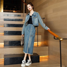 时尚春季牛仔套装裙女高腰显瘦气质两件套舒适百搭休闲风，女装套装/套裙，秋水欣儿