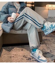 新款侧条纹休闲抽绳高街ins潮显瘦百搭休闲裤，女装休闲裤，L·H·X