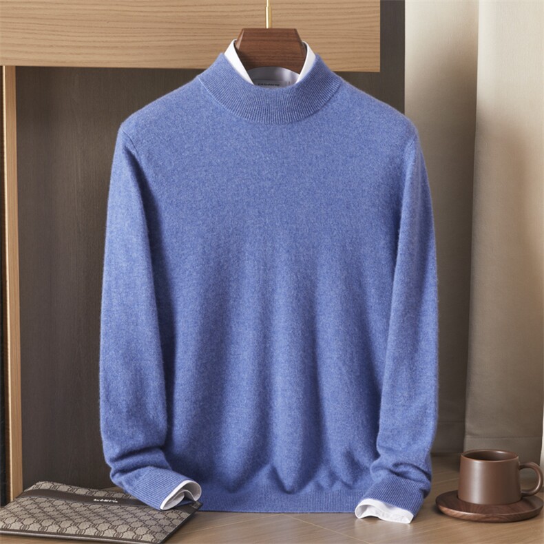 毛衣男纯色半高领2024秋冬新款百搭打底衫，男装羊绒套衫，绒誉暖羊绒