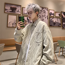 2026春夏装几何图案翻领大码衬衫港风男外套CS990/特P28杏，男装衬衫，电商A094