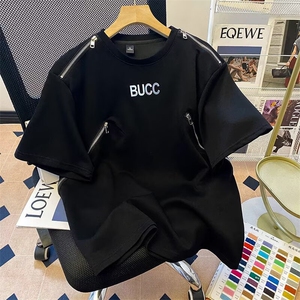 T312-P36 拉链垫肩t恤男夏季男生潮流设计感衣服图片