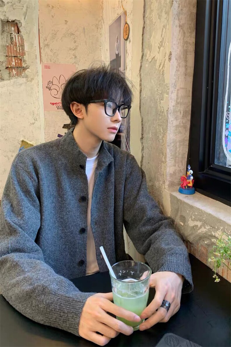 网图小众针织开衫外套男秋冬新款美式复古半高领毛衣-A2339TP52,男装针织衫/毛衣,电商B241