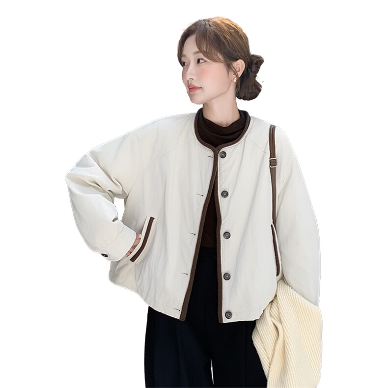 现货90白鸭绒圆领短款羽绒服女2025冬新款宽松时尚百搭保暖外套,女装羽绒服,琦鑫阁（原依鑫阁）