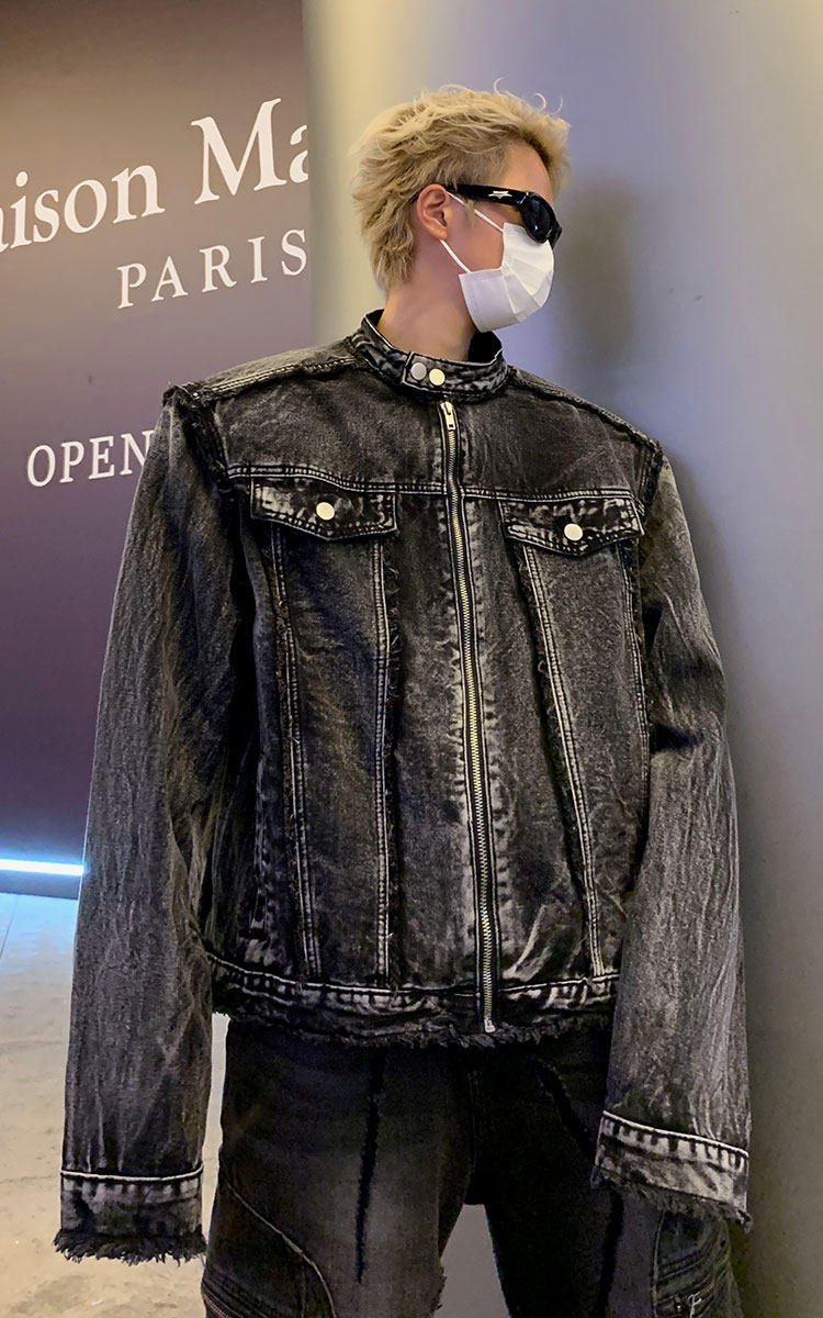 【自家图】现货春季美式毛边牛仔外套欧美街头垫肩复古短款夹克,男装工装外套,星座301D-2(原星座1004-1）