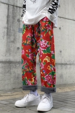 K203东北大花休闲加绒束脚九分裤大码风牡丹民族特色大花裤子，男装休闲裤，星座115A(原星座507）