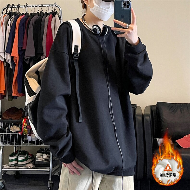 光板重磅圆领卫衣加绒保暖W4691JR（加绒）特P30/常规W4691-特P25,男装棉衣,电商A007