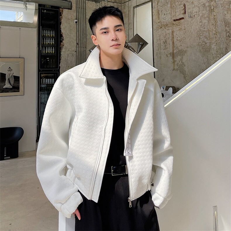 外穿翻领拉链休闲夹克金属铆钉装饰外套A345-1862-P125，男装夹克，电商A345