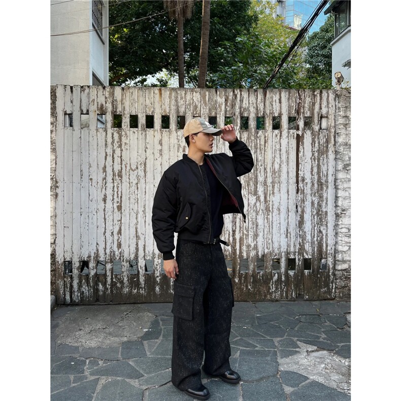 NO7YAN美式复古酒红丝绒王炸bomber夹克棉服双面穿ma1飞行员外套,男装夹克,星座1210-1