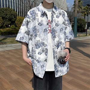 精品花衬衫大码男短袖夏季痞帅休闲上衣服外套翻领衬衣A012/P35图片