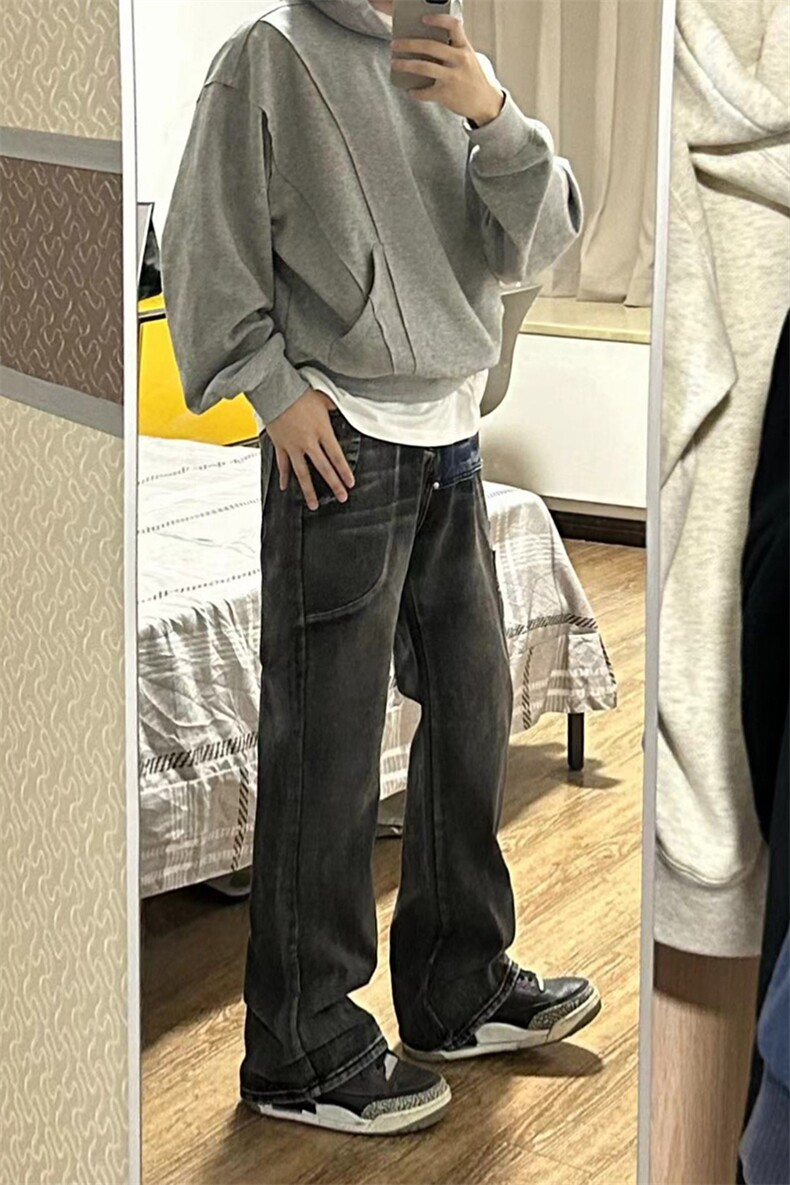 B221美式ins高街暗黑小众铆钉个性拼接牛仔裤LK23141-P65控88,男装牛仔裤,电商B221
