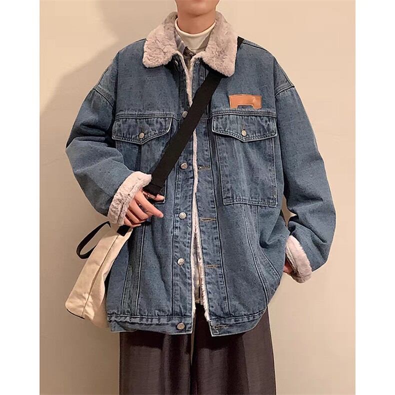 J9797-P65新款加厚翻领仿羊羔绒棉衣牛仔外套,男装工装外套,星座617A-2