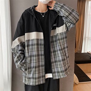 纯原宿风ins潮牌拼色连帽外套潮流夹克秋季宽松上衣  W1153-P56图片