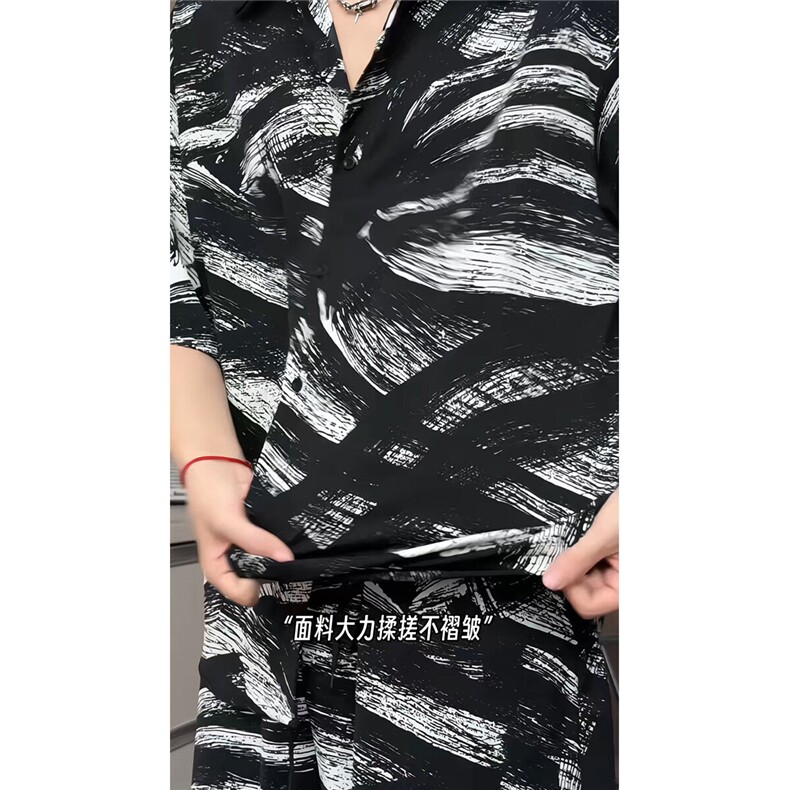 短袖衬衫男+短裤男套装男100%聚酯纤维M-5XL大码TZ78716P50控98图片