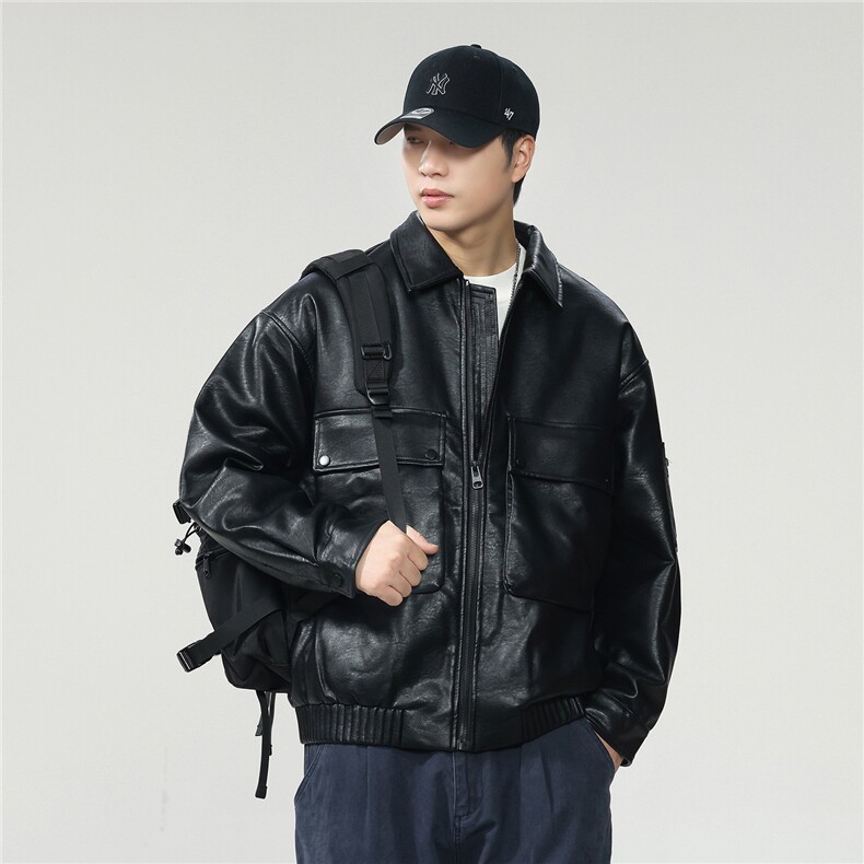 2025美式复古皮衣外套男款秋季宽松休闲百搭潮流机车服夹克男,男装夹克,电商D215
