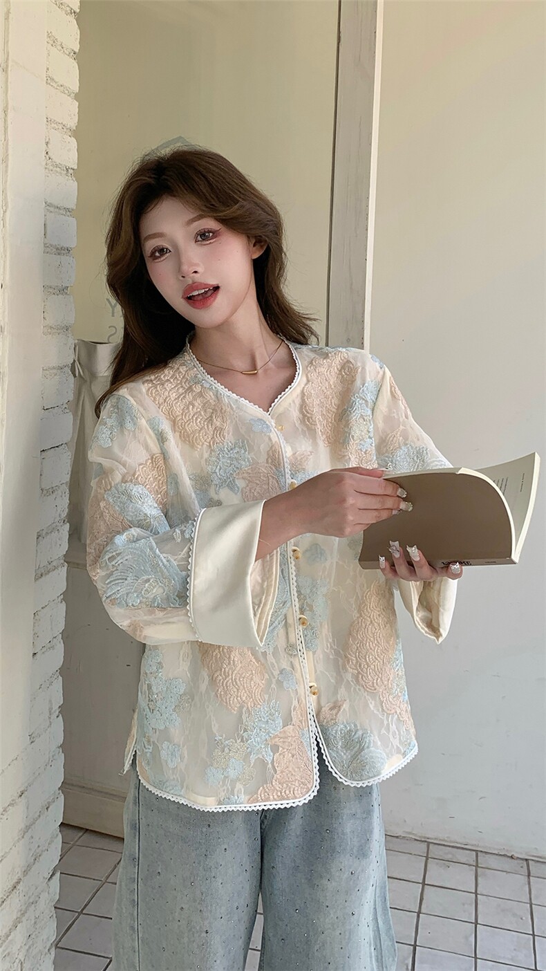 新款上新2025蓝色立体花朵刺绣防晒外套女85076-208A-P170-K255,女装短外套,浙宝208A