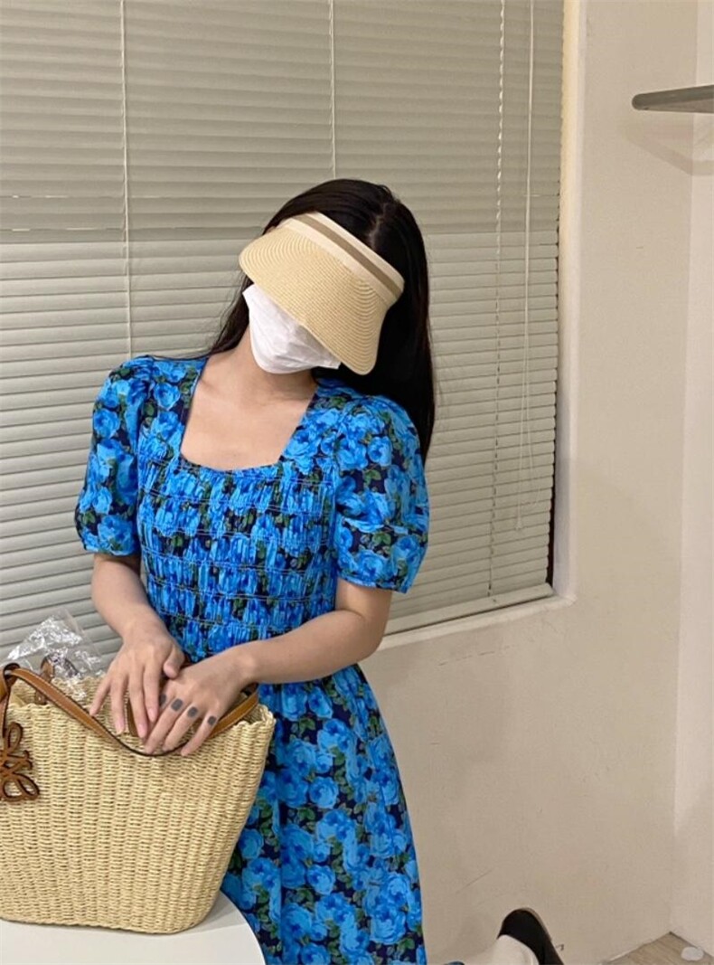 夏季花色连衣裙，女装连衣裙，唇蔻