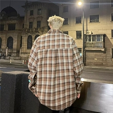 日系复古cityboy衬衫秋冬季男生学院风加厚情侣毛呢保暖格子衬衣，男装衬衫，星座601-2