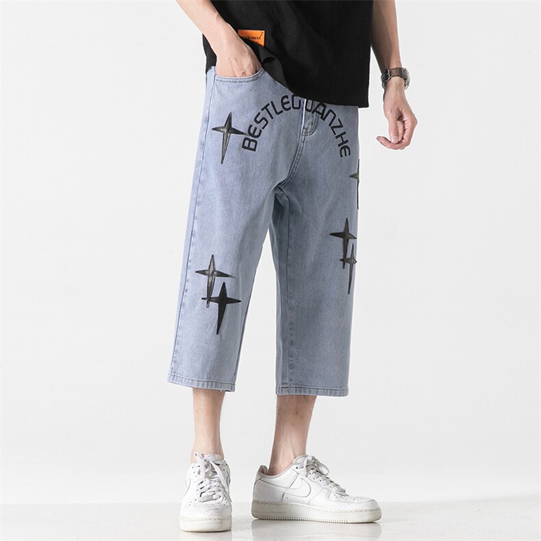 2023夏季新款日系无影墙大码嘻哈七分牛仔裤M-5XGK22213-P50,男装牛仔裤,电商A022