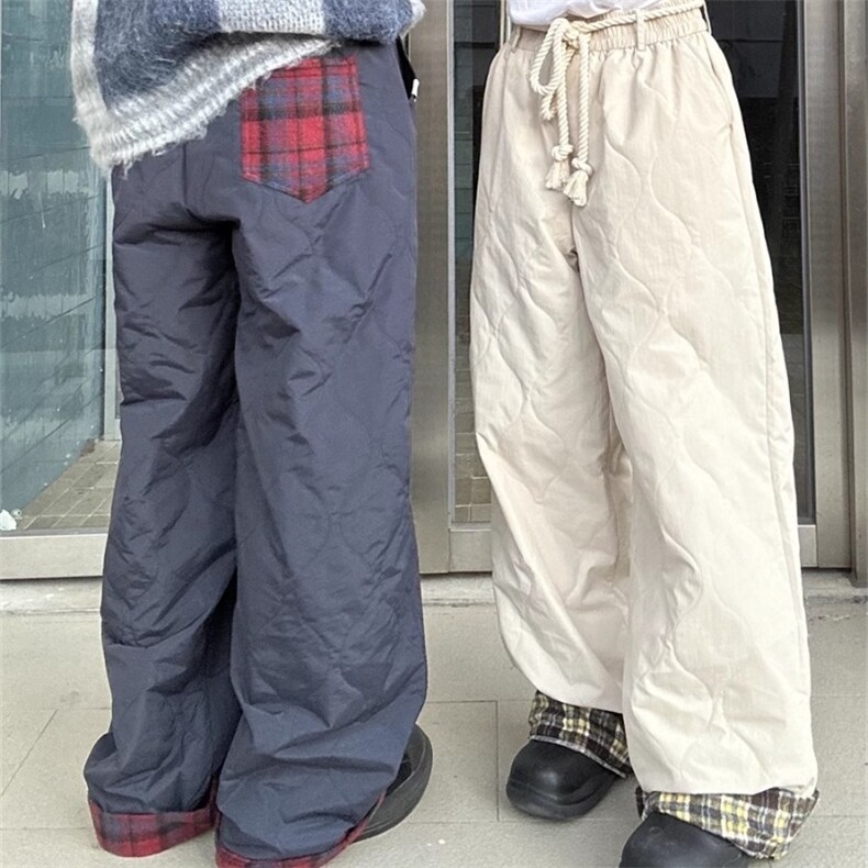 美式复古独立设计秋冬菱格棉裤男女宽松潮流百搭休闲裤K6803-P53，男装棉裤，星座412-3