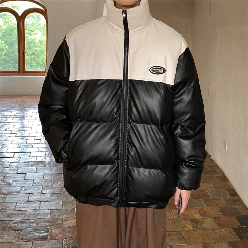 pu皮拼接面包服棉服情侣冬季加厚棉衣加厚外套MY266-P115控158,男装棉衣,电商B370