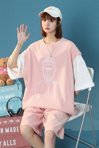 中性 2023夏季新款华夫格宽松拼色运动风情侣套装 TZ611 P75控98图片
