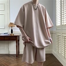 2026夏装休闲运动套装贴标休闲短裤潮男五分裤TZ707/P65杏色，男装休闲套装，电商A094