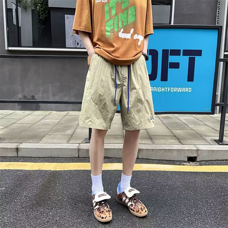 2025年夏季薄款褶皱冰丝五分裤男生宽松阔腿透气休闲短裤运动速干,男装牛仔裤,星座1210-1