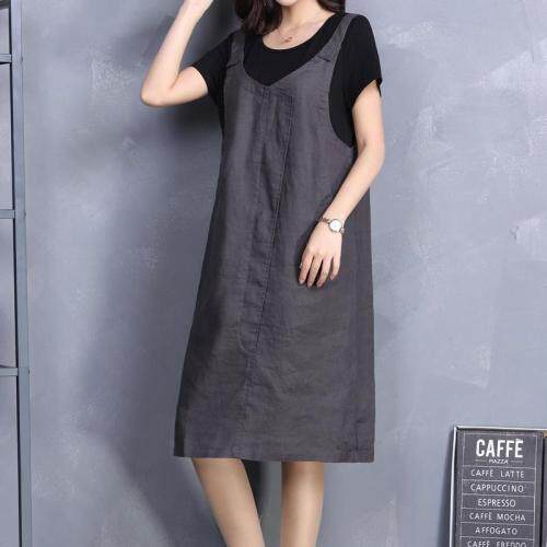 麻料拼接连衣裙，女装连衣裙，平凡人生