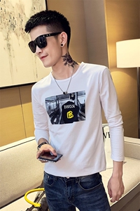 CT6608 2021精神小伙修身男式圆领长袖T恤 潮 绿图片