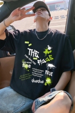 T796纯棉宽松短袖t恤男夏季新款透气休闲圆领体恤衫oversize半袖，男装T恤，星座304A-1