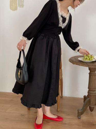 春款现货-复古蕾丝拼接两件套+复古伞裙，其它，LUCY