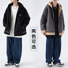 两面穿连帽外套男鹿皮绒羊羔绒双面绒保暖加绒加厚WT6606-P119，男装棉衣，星座717