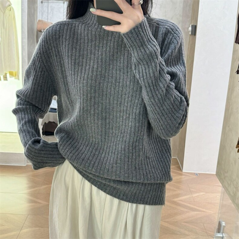 一线成衣坑条半高领女士,女装羊毛衫,朝思羊绒