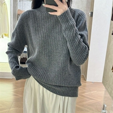 一线成衣坑条半高领女士，女装羊毛衫，朝思羊绒