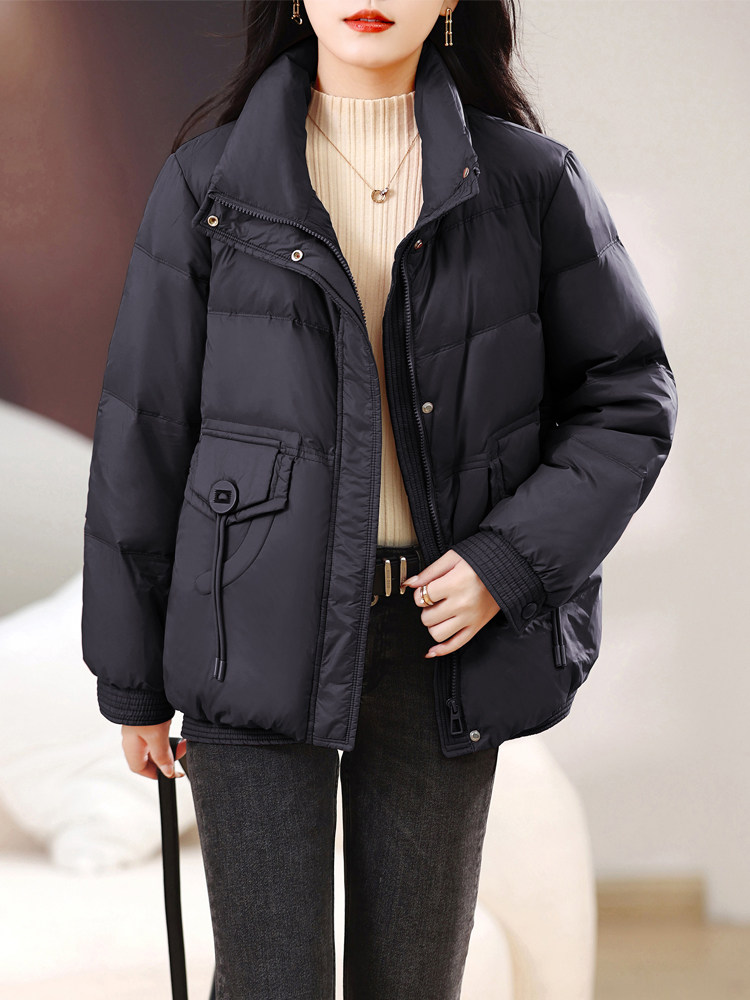 长期有货立领羽绒服短款2024冬季新款宽松加厚白鸭绒外套女,女装羽绒服,璐依舞