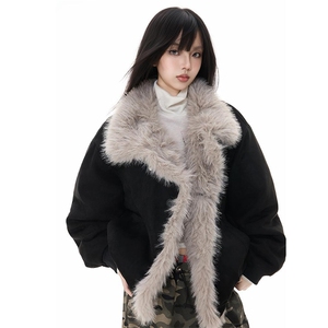 现货重磅硬挺boxy羽绒棉衣座山雕大毛毛领洗水麂皮棉服冬外套,男装棉衣,电商A486