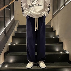 日系藏青色卫裤男春秋季美式hiphop裤子ins高街潮休闲裤K2840-P34，男装休闲裤，星座412-2
