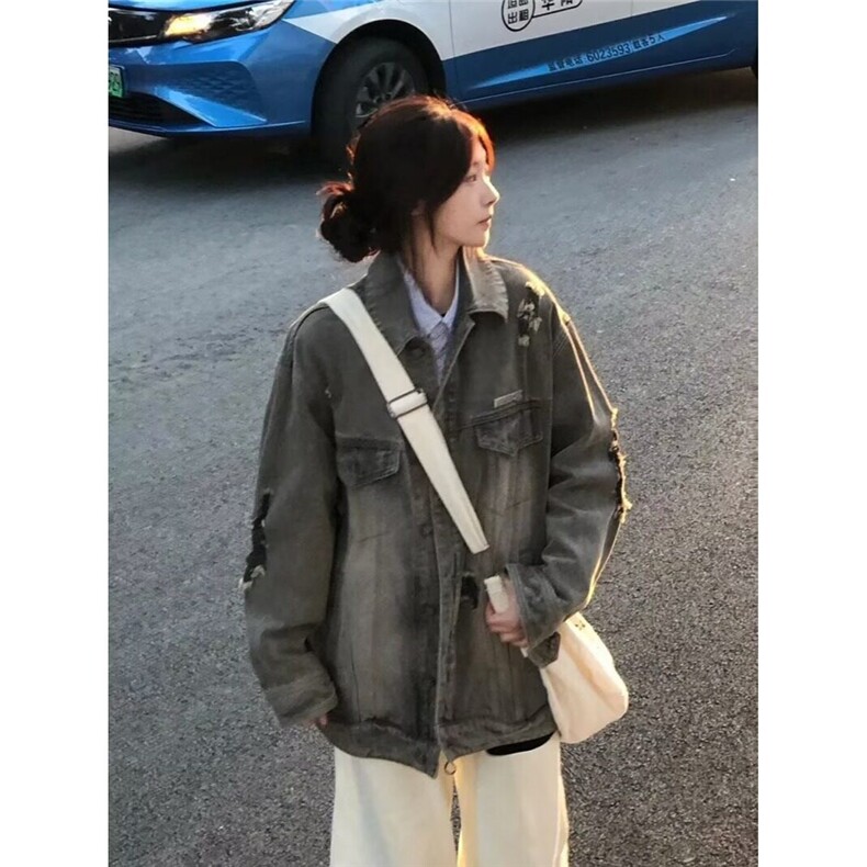 2025美式高街设计感水洗破洞牛仔外套男女春季做旧工装潮vibe夹克,男装夹克,星座506A