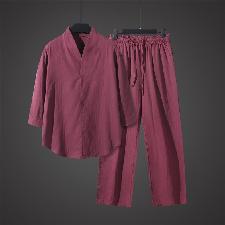 纯棉透气风休闲套装短袖衬衫长裤衬衣两件套TZ501-P95，男装衬衫，星座313B-4（原星座309A-1）