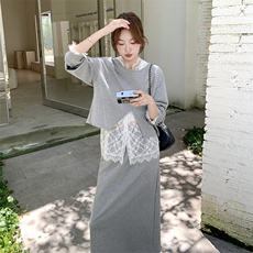 韩系运动休闲套装女2025秋季新款时尚蕾丝上衣卫衣半身裙三件套，女装套装/套裙，2C170