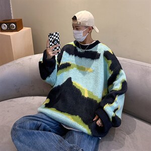 秋冬毛衣男韩版潮流宽松日系针织衫ins港风慵懒线衣外套9052-p45图片