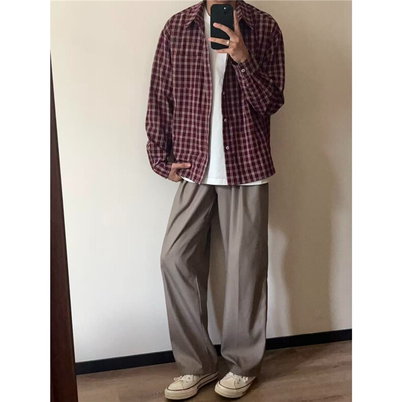 美式复古红色格子衬衫外套男女宽松衬衣休闲新款CS216-P51,男装衬衫,星座208-5