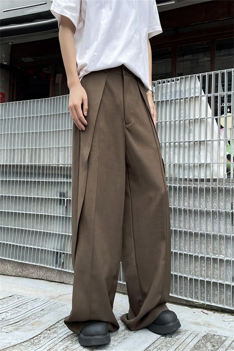 潮美式复古日系垂坠感抽褶小众拼接设计感阔腿裤拖地堆叠西裤,男装西裤,星座505-2（原电商A260-1)
