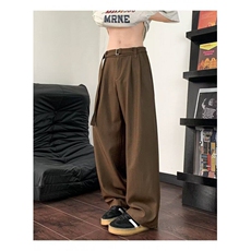 带腰带弯刀西裤垂坠感痞帅裤子男直筒微喇休闲裤1001-1-X29-P43，男装休闲裤，星座1001-1