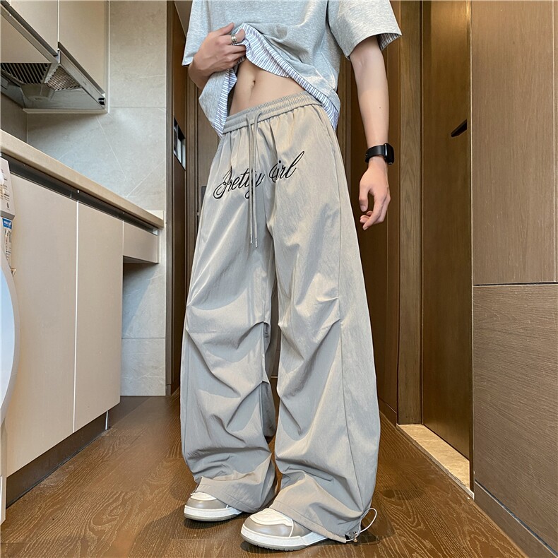 夏季新款美式字母褶皱弯刀宽松伞兵休闲裤B315-K25520-特p35控68,男装休闲裤,电商B315