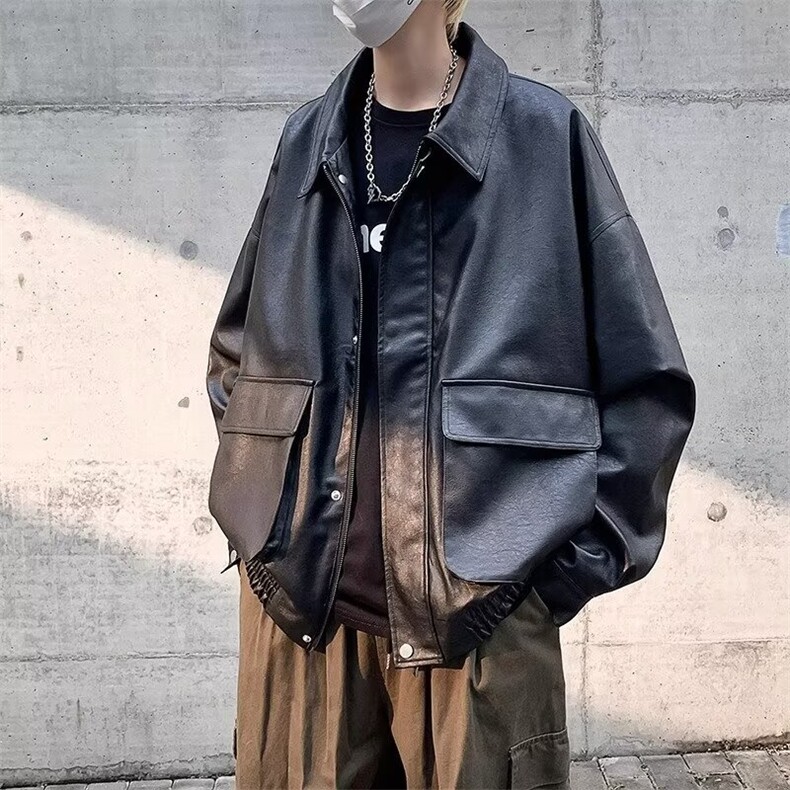 春秋潮牌复古机车pu皮衣男美式高街痞帅夹克1001-1-PU906-P75图片