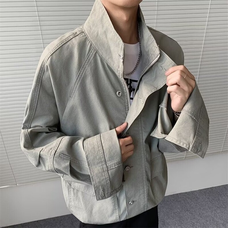 青少年水洗做旧工装夹克男女vintage大口袋立领外套JK1031P100,男装夹克,星座1013-1